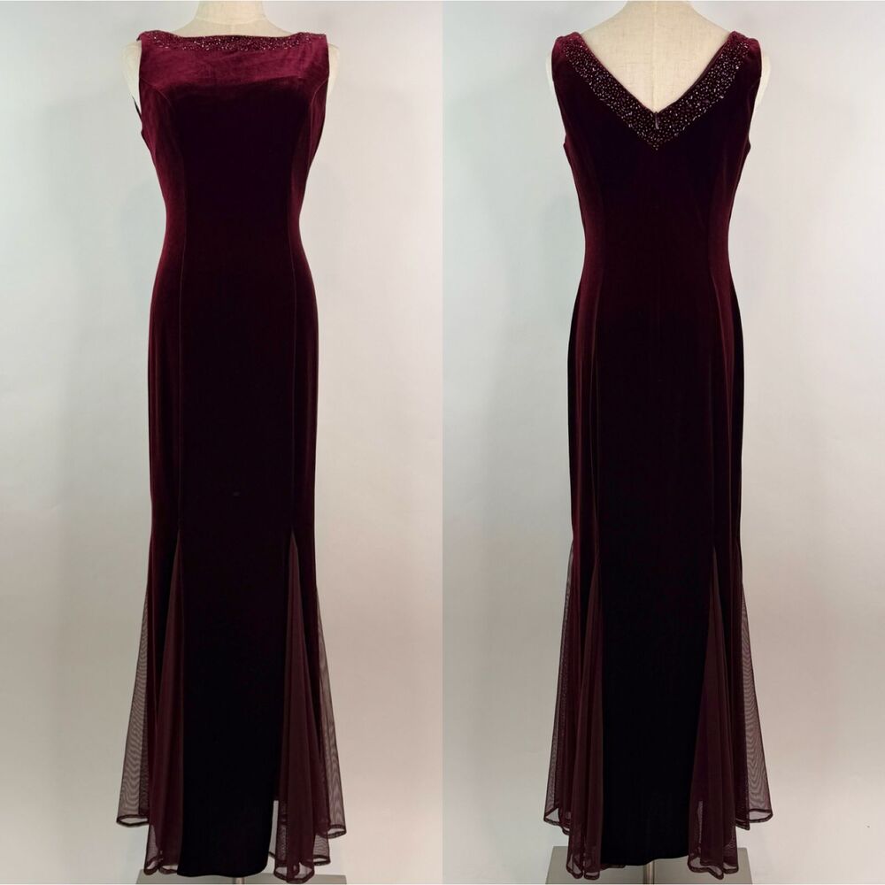 Vintage Coldwater Creek Burgundy Velvet Maxi Pleated Gown Prom Dress Size 6